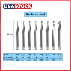 8 Types Dental Round Carbide Bur for Slow Speed Latch Type RA 1 – RA 8 Burs