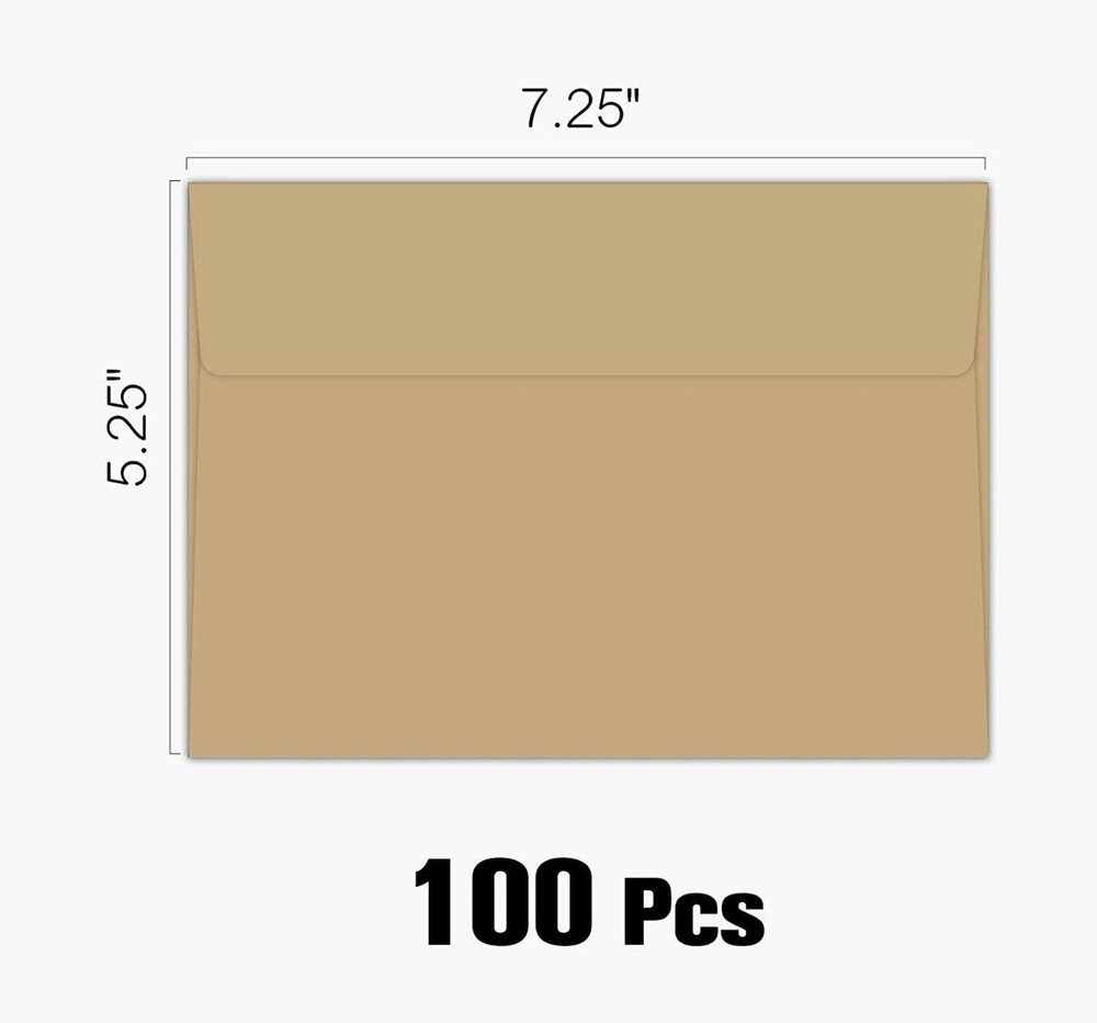 100 PK A7 Brown Kraft Invitation Envelopes 115gsm 80LB Paper Envelope 5.25×7.25″