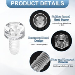 100 Set Clear Acrylic Screws and Nuts Kit M4x8mm Phillips Bolts with Nuts