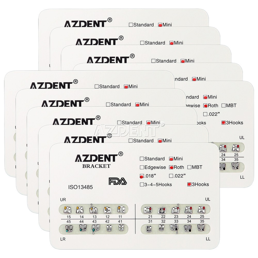 AZDENT Dental Orthodontic Metal Brackets Braces Mini/Standard Roth/MBT 022/018