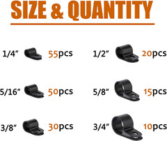 180Pc Nylon Plastic R-Type Cable Clamps Clips Fasteners Assortment Kit for Cable