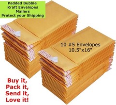 10 #5 10.5X16 Kraft Paper Bubble Padded Envelopes Mailers Case