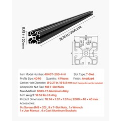 Uimoso 4PCS 4040 Aluminum Extrusion 78.74″ 2000 mm T Slot Anodized Linear Rail