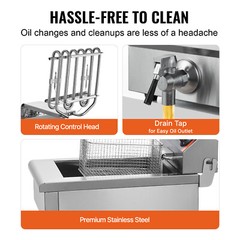 22L Commercial Electric Deep Fryer Countertop Deep Fryer w/ Dual Tanks 3000W