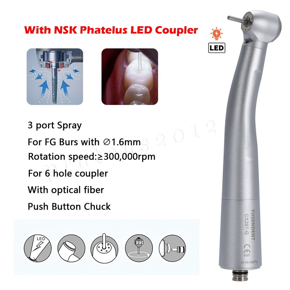 COXO Dental Fiber Optic High Speed Turbine Handpiece LED Coupling Fit NSK