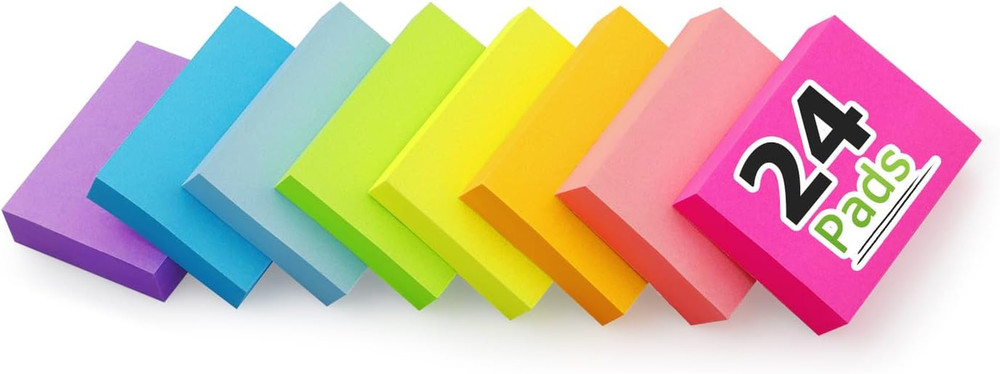 24 Pads 1.5X2 Inch Bright Colors Self-Stick Pads Total 1920 Sheets