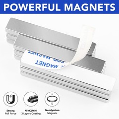 6 Neodymium Magnet Strips – Adhesive Backing, 60x10x3mm, 18 lbs Pull