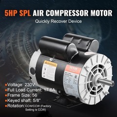 VEVOR 5HP SPL Air Compressor Electric Motor, 230V 17.6Amps, 56 Frame 3450RPM, 5/