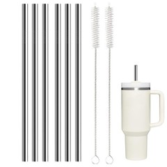 6 Pack Stainless Steel Straw Replacement 40 oz and 30cm/11.81inch, Silver
