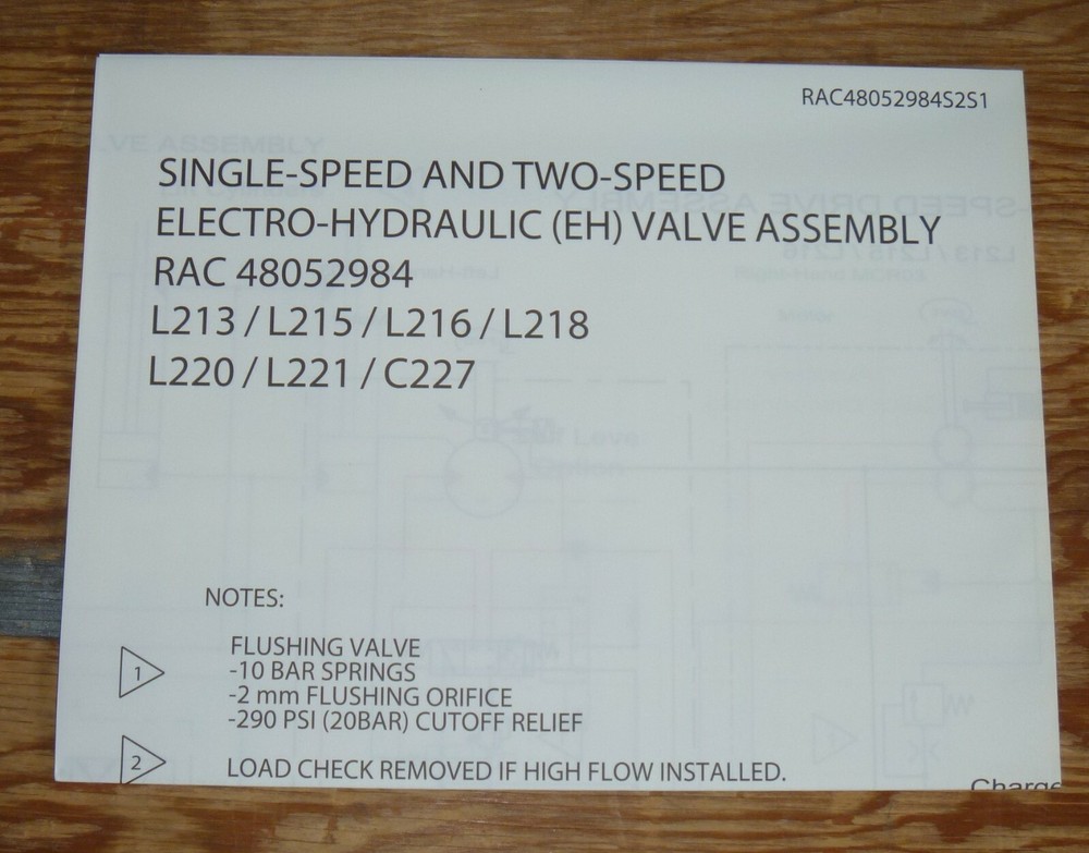 New Holland L218 L220 L221 Electro Hydraulic EH Valve Assembly Schematic Manual