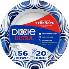 Dixie Ultra, Large Paper Bowls, 20 Oz, 56 Count, Microwave Safe, Compostable, Di