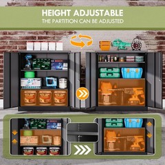 36 H Storage Cabinet 2 Doors 2 Shelves Lock Black Garage Home Office Kitchen