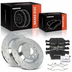 A-Premium 11.81 inch (300mm) Rear Drilled and Slotted Disc Brake Rotors + Cerami