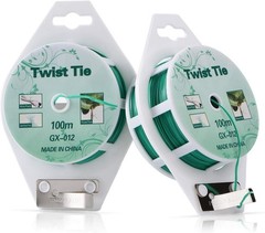 2 Reels 328 Feet (100m) Twist Tie, Green Coated Garden Plant Ties with Cutter fo