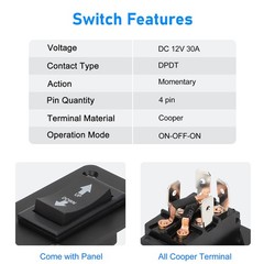 30A DPDT Momentary Reverse Switch Up Down Polarity Reversing Switch for Trailer