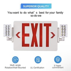 UL Listed-1 Pack Red Led Exit Sign Lights Combo with Battery For Led Exit Light.
