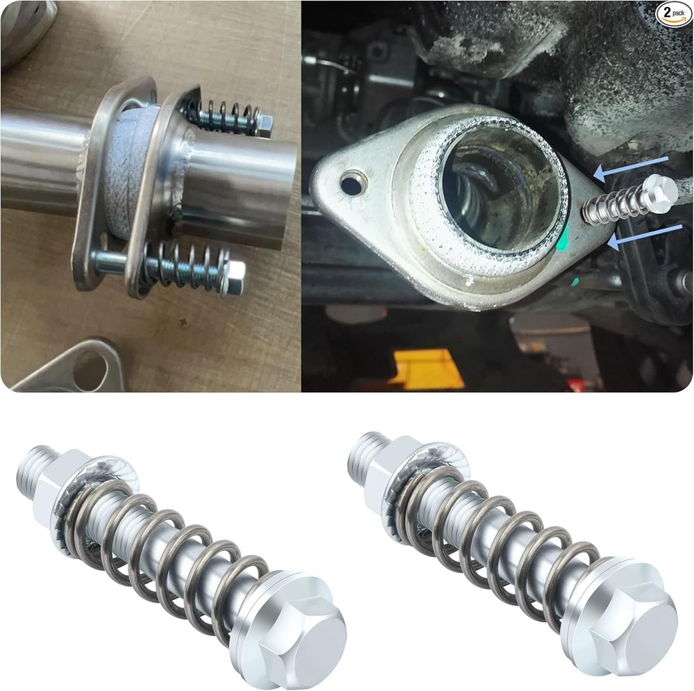 2PCS Professional Exhaust Flange Bolt and Nut Kit with Springs, Color: Silver