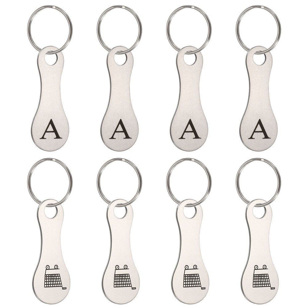 8Pcs Stainless Steel Shopping Trolley Token Silver Tone Letter A & Grocery Cart