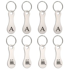 8Pcs Stainless Steel Shopping Trolley Token Silver Tone Letter A & Grocery Cart