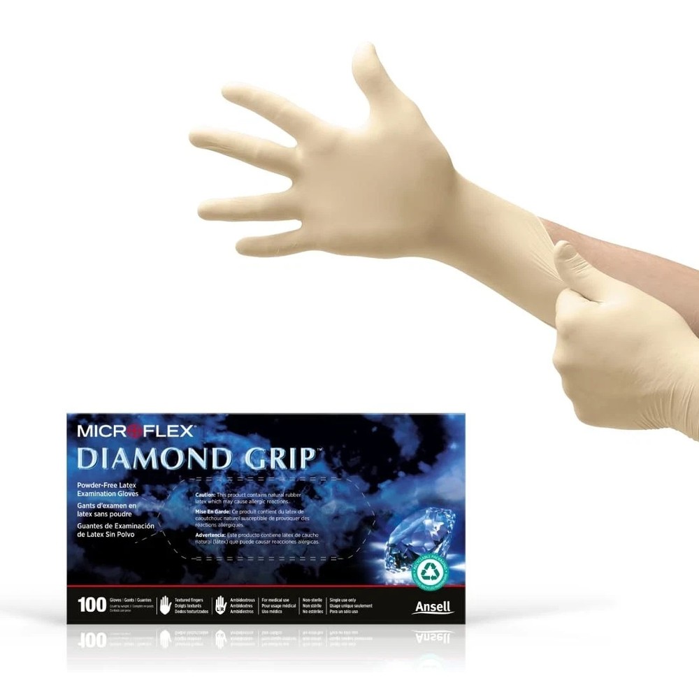 Ansell MICROFLEX Diamond Grip MF-300 Disposable Latex Gloves XS, ( of 1000)