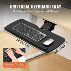 VEVOR Keyboard Tray Under Desk Ergonomic Pull out Keyboard/Mouse Tray 25×9.8 in