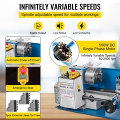 550W 7″X14″ Precision Mini Metal Lathe w/Lamp GREAT FACTORY PRICE NEWEST