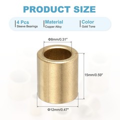 8mm Bore x 12mm OD x 15mm Length Sleeve Bearings Gold Tone 4 Pack