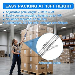 Long Handle Stretch Wrap Dispenser 50“ Pallet Film Pole Fits 2″-3″ & 6″-20″ Core