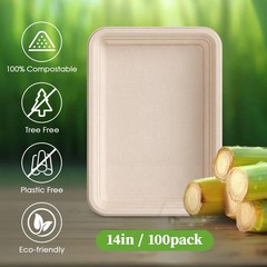 ECOLipak 100 Pack 14 in Compostable Natural 13.8 x 9.8 inches, Nature-100pack