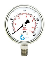 2-1/2″ Pressure Gauge, Stainless Steel Case, Liquid Filled, Lower Mnt 160 PSI