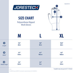 12 Pairs JORESTECH Cut Resistant Level A3 Work Gloves Grey PU Palm Coated
