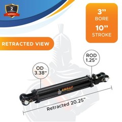 3X10 Hydraulic Cylinder 3″ Bore 10″ Stroke Double Acting Tie-Rod Cylinder