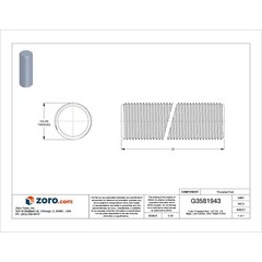 Manufacturer Varies Fully Threaded Rod, 1/2″-20, 12 in, Steel, Grade 2, Zinc