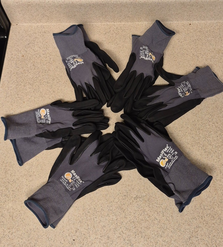 Lot of 6 MaxiFlex Nitrile Coated Grey Black Work Gloves XXL (11) extra dexterity