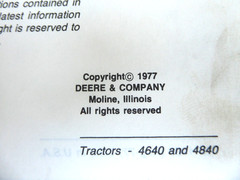 1977 John Deere 4640, 4840 Tractor Service Technical Manual Repair Shop Binder